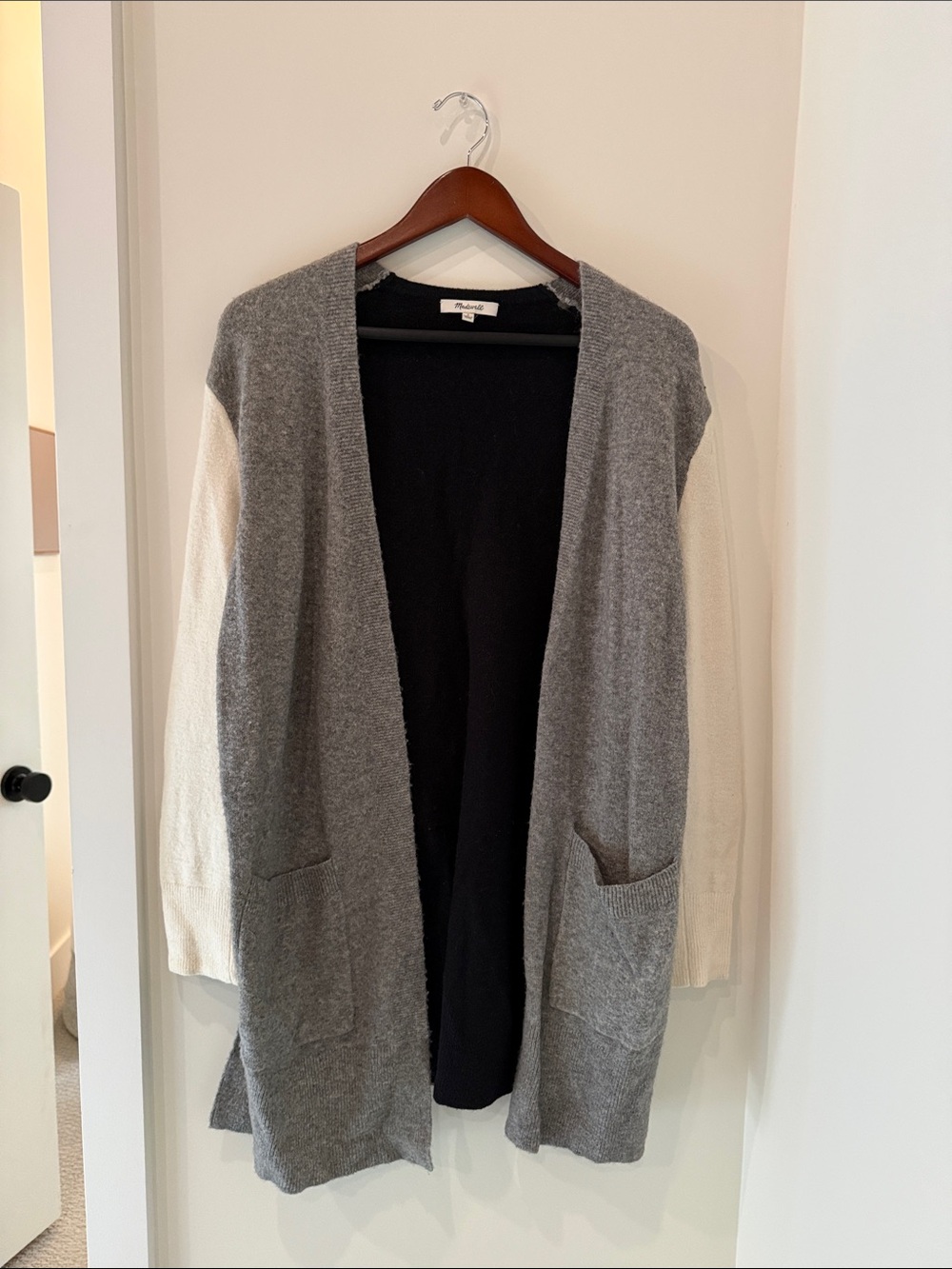 Madewell Gray Body Cream-Sleeve Open Cardigan